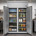 Thumbnail image #4 for Beverage Air P Series PRT2XTHC-1AS Extra Tall Two-Section Roll-Thru Refrigerator, 85.76 Cu. Ft., Stainless Steel, Top-Mounted Self-Contained