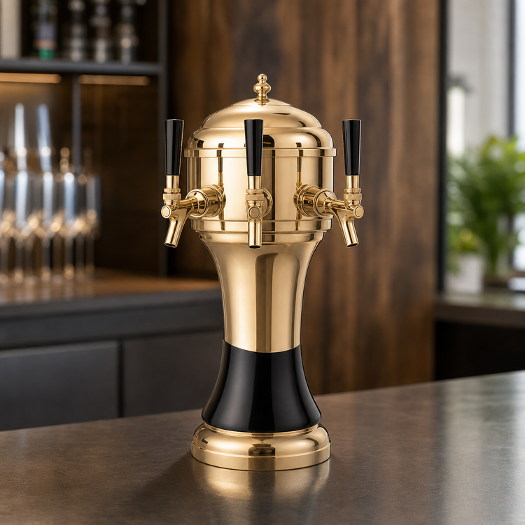 Product image #4 for Perlick Roma Countertop Glycol-Cooled 3-Faucet Draft Beer Tower with Brass Body and Black Ceramic Skirt