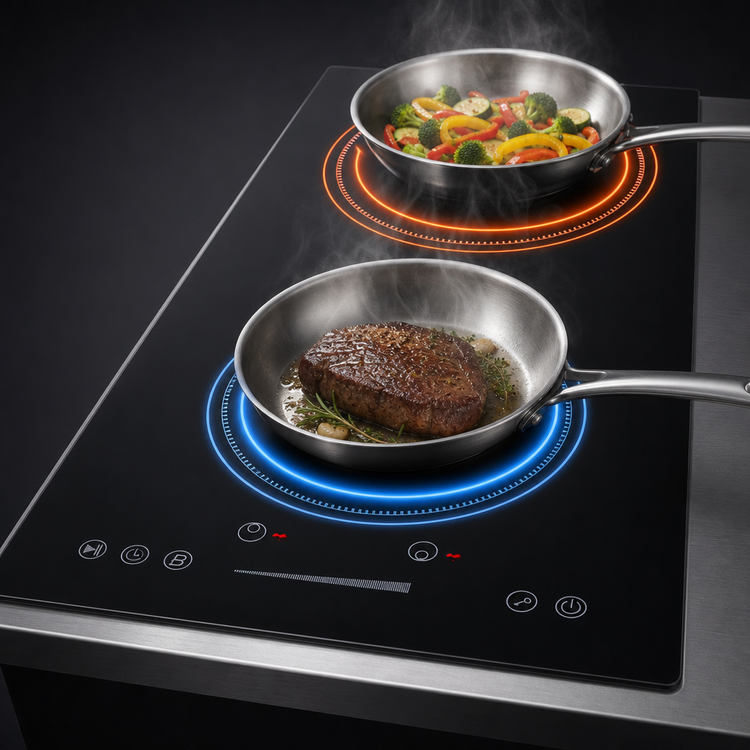 Product image #4 for Summit Commercial 12-Inch Wide 2-Burner Drop-In Induction Cooktop with Digital Touch Controls, Black Glass