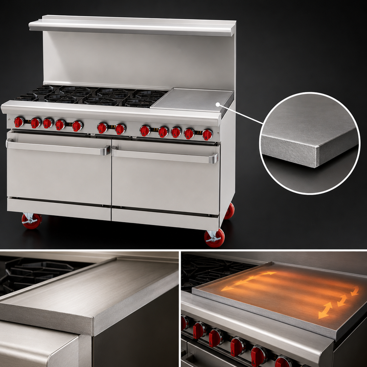 Product image #4 for American Range 60-Inch Commercial Gas Range with 24-Inch Griddle, Six Open Burners, Standard Oven, and Storage Base