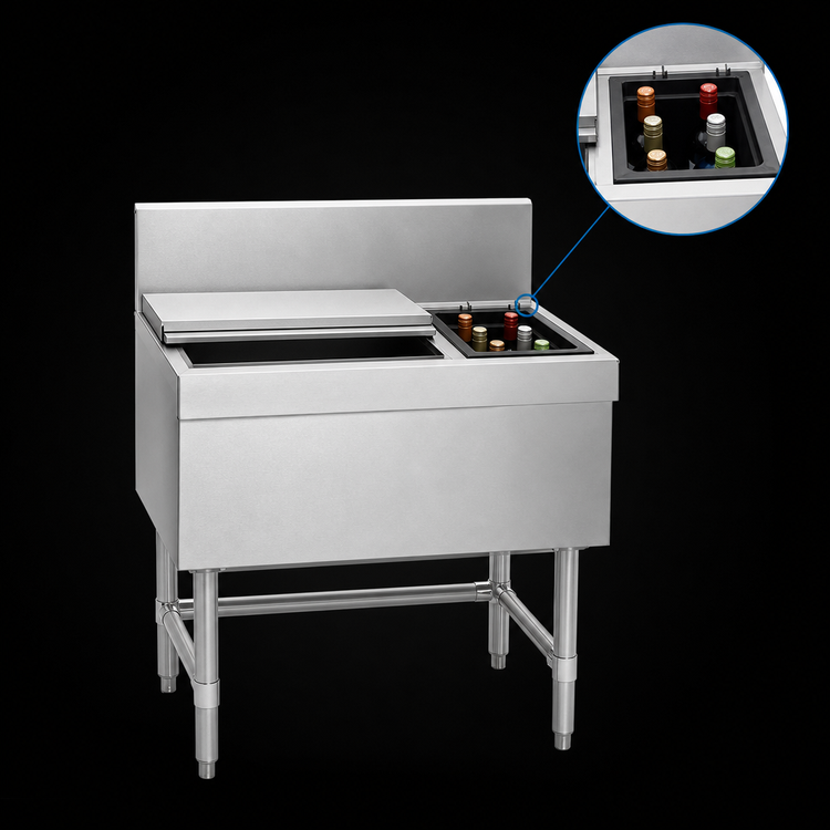 Product image #4 for Eagle Spec-Bar Combo Underbar Ice Bin/Bottle Unit with Right-Side 6-Bottle Compartment, 30 Inch W x 19 Inch D, 50 lb Capacity