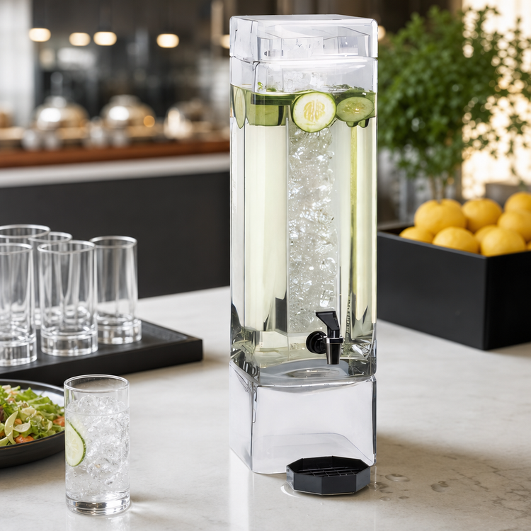 Product image #4 for Cal-Mil Square Clear Glass Infusion Beverage Dispenser with Drip Tray, 1.5 Gallon