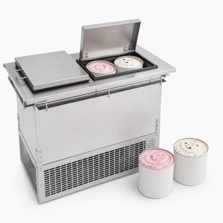 Product image #4 for Glastender Drop-In Dipping Ice Cream Freezer with Stainless Steel Flip Lid, 2 x 3-Gallon Can Capacity