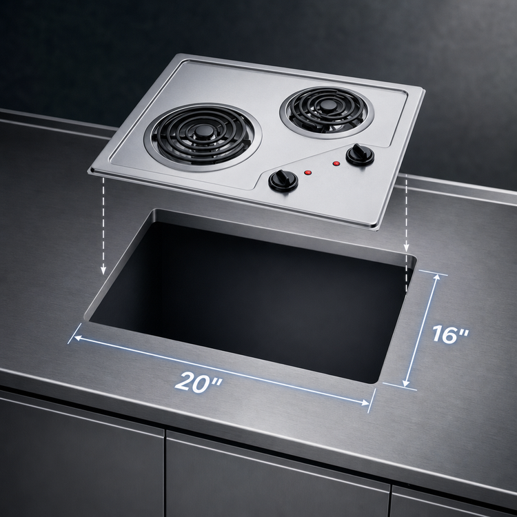Product image #4 for Summit CR2B122 Two-Burner Electric Cooktop with Coil Elements, Stainless Steel, Portrait or Landscape Mount