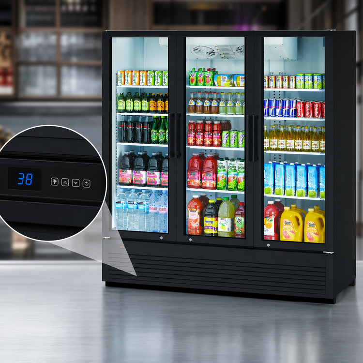 Product image #5 for Turbo Air Super Deluxe 3-Section Glass Door Refrigerated Merchandiser, 70.5 Cu. Ft., Self-Contained Bottom Mount