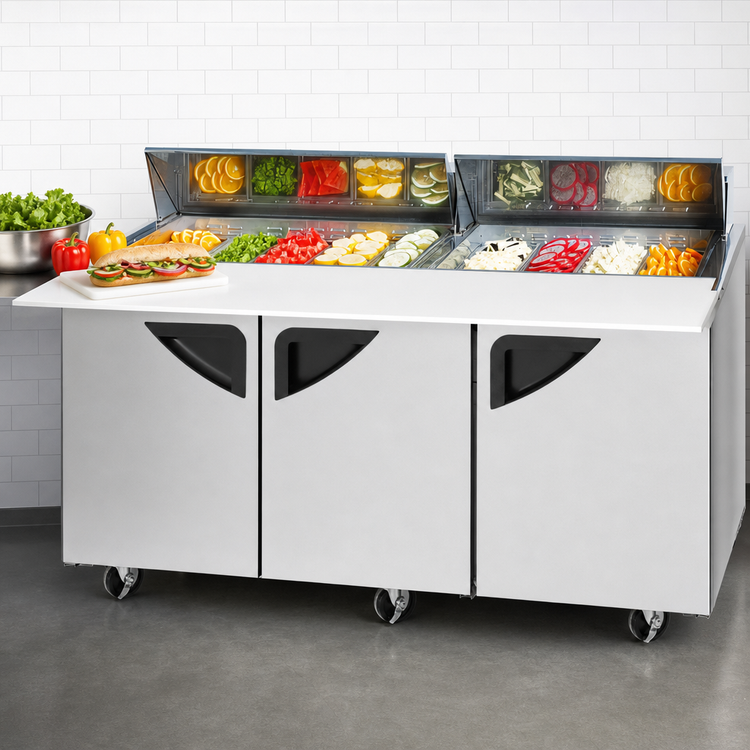 Product image #4 for Turbo Air Super Deluxe Three-Section Refrigerated Sandwich/Salad Prep Table with 18-Pan Opening