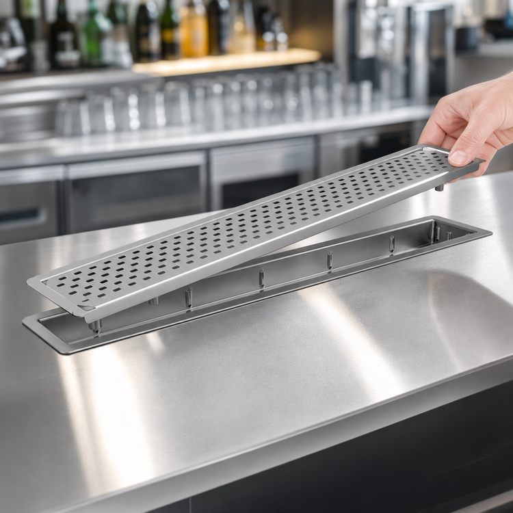 Product image #4 for Glastender 36-Inch Drop-In Stainless Steel Drink Rail with Removable Perforated Inserts