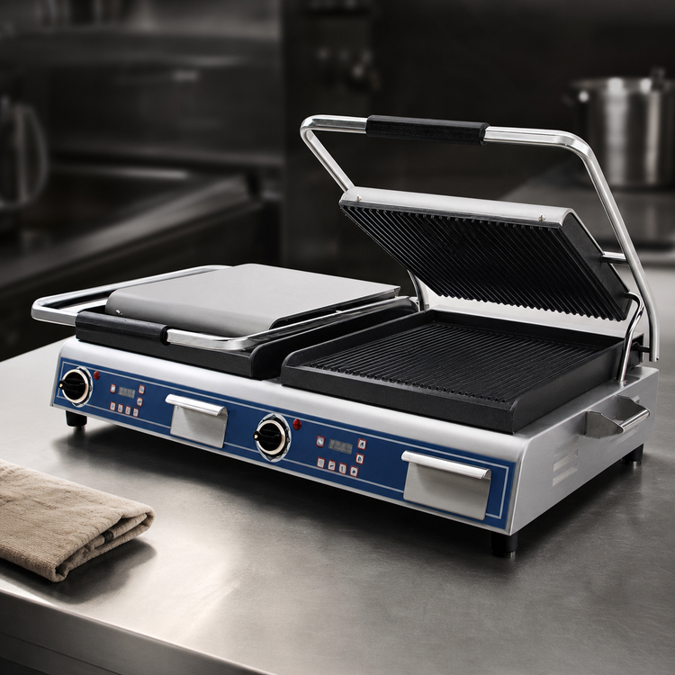 Product image #4 for Globe Deluxe 14-Inch Double Countertop Electric Sandwich/Panini Grill with Grooved Cast Iron Plates