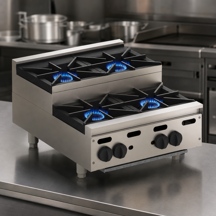 Product image #4 for Vulcan Achiever 36-Inch Countertop Heavy Duty Gas Hot Plate with 3 Step-Up and 3 Open Burners