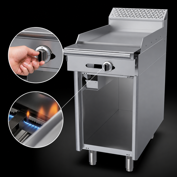 Product image #4 for Garland Cuisine Series 18-Inch Gas Griddle Add-A-Unit with 1-Inch Steel Plate and Open Storage Cabinet Base