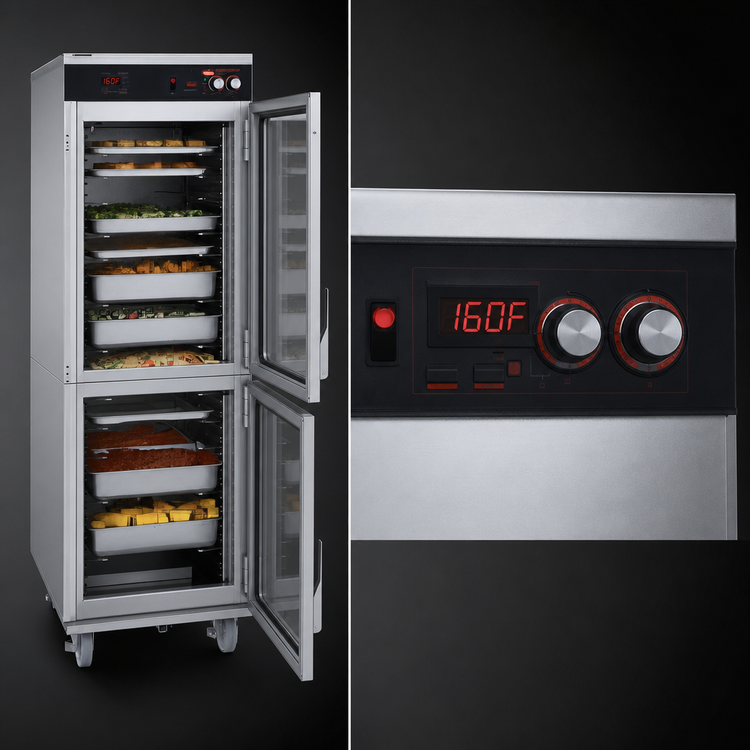 Product image #4 for Hatco Flav-R-Savor Tall Stainless Steel Humidified Holding Cabinet, Single Opening with 2 Dutch Doors, 17-Sheet Pan Capacity, 120V
