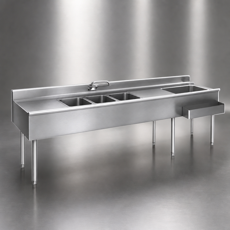 Product image #4 for Eagle Group 2200 Series 8-Foot Underbar Combination Unit with 4 Sink Bowls and Right Ice Bin