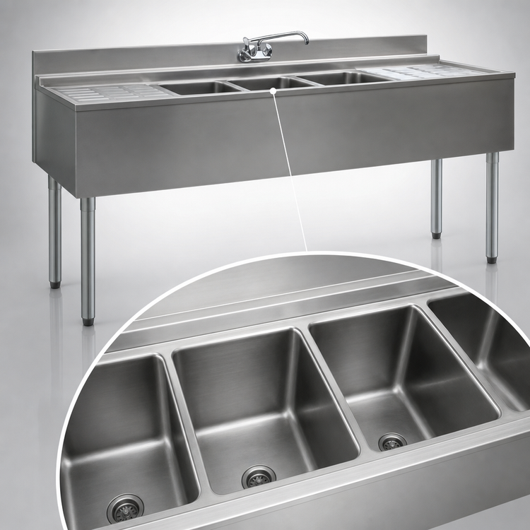 Product image #4 for Eagle Group 2200 Series Four-Compartment 84-Inch Underbar Sink Unit with Left and Right Drainboards and Faucets