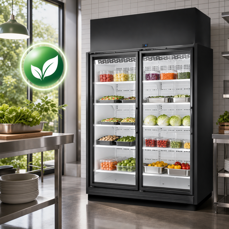 Product image #4 for True 2-Door Medium Temp Self-Contained Glass Door Merchandiser, Black Exterior/White Interior