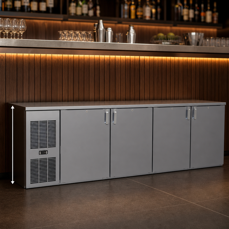 Product image #4 for Glastender C1FL92 Low Profile Front-Serviced Four-Section Back Bar Cooler, 92 Inch, Self-Contained Refrigeration