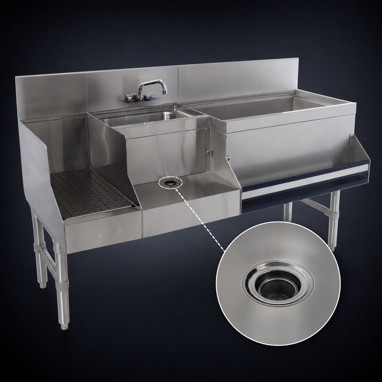 Product image #4 for Advance Tabco Prestige Uni-Serv 60-Inch Underbar Speed Bar with Left Ice Bin, Sink, and Blender Station