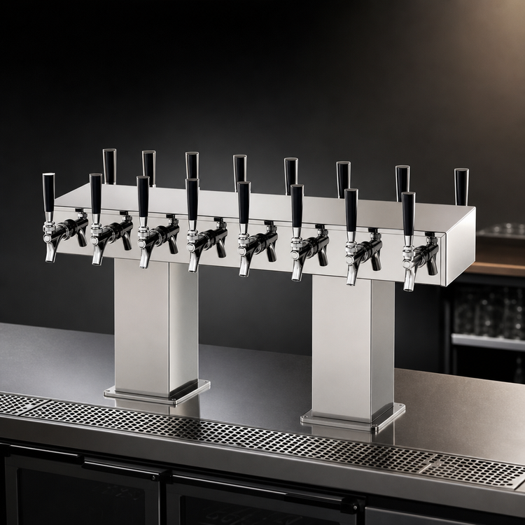 Product image #4 for Perlick Extra High Back-to-Back Bridge Tee Countertop Glycol-Cooled Draft Beer Tower, 24-Faucet Capacity, Stainless Steel