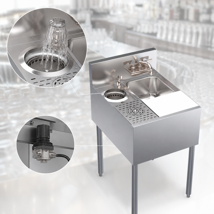 Product image #4 for Krowne Royal Series 20-Inch W x 24-Inch D Underbar Speed Unit with Sink Bowl, Glass Rinser, and Right-Side Cutting Board