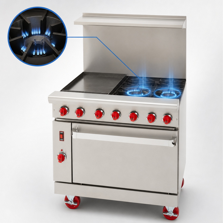 Product image #4 for American Range 36-Inch Green Flame Gas Range With 24-Inch Left Griddle, 2 Open Burners, Standard Oven, and Hi-Shelf Back Riser