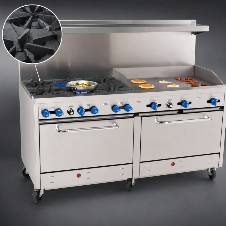 Product image #4 for Comstock-Castle 72-Inch Commercial Gas Range with 6 Star Burners, 36-Inch Griddle, and Double Ovens