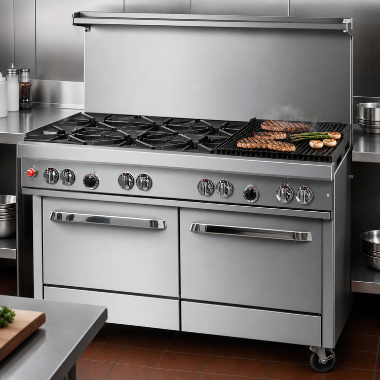 Product image #4 for Southbend Ultimate 48-Inch Gas Restaurant Range with 4 Burners, 24-Inch Charbroiler, and 2 Space Saver Ovens