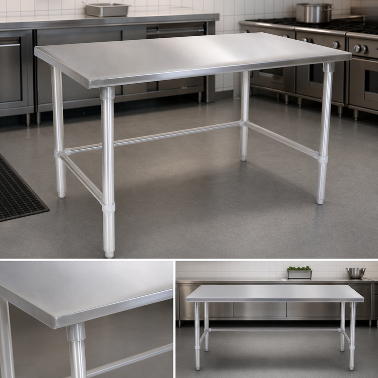 Product image #4 for John Boos Stallion 144-Inch x 24-Inch 16/300 Series Stainless Steel Flat Top Work Table with Safety Edge, Galvanized Base