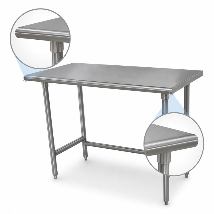 Product image #4 for Advance Tabco 144" x 30" Flat Top Open Base Work Table with 16 Gauge 430 Stainless Steel Top and Galvanized Legs