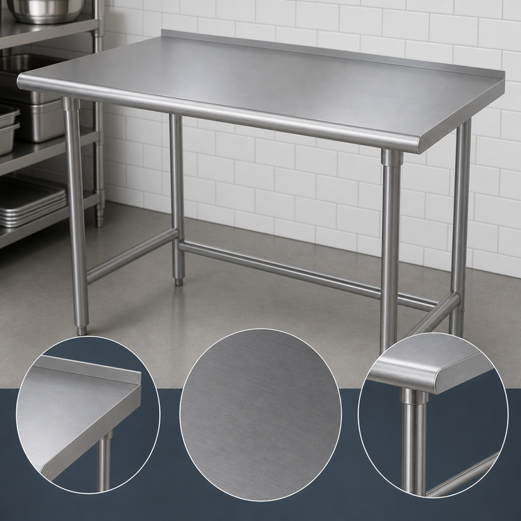 Product image #4 for Advance Tabco 108-Inch x 24-Inch Stainless Steel Work Table with 1-1/2-Inch Rear Up-Turn and Open Base