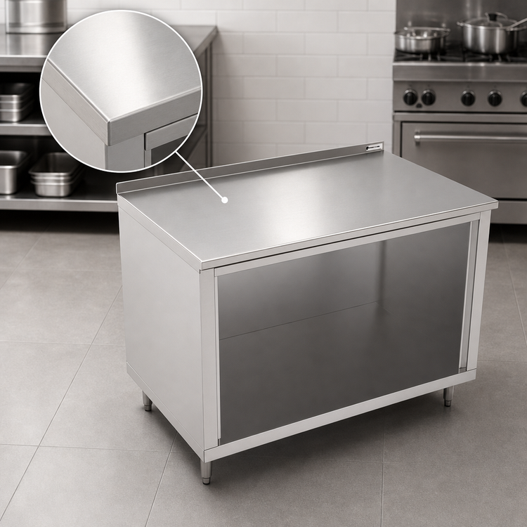 Product image #4 for John Boos Open Front Cabinet Base Work Table, 72 x 24 Inches, 16-Gauge Stainless Steel Top, 1-1/2 Inch Rear Riser