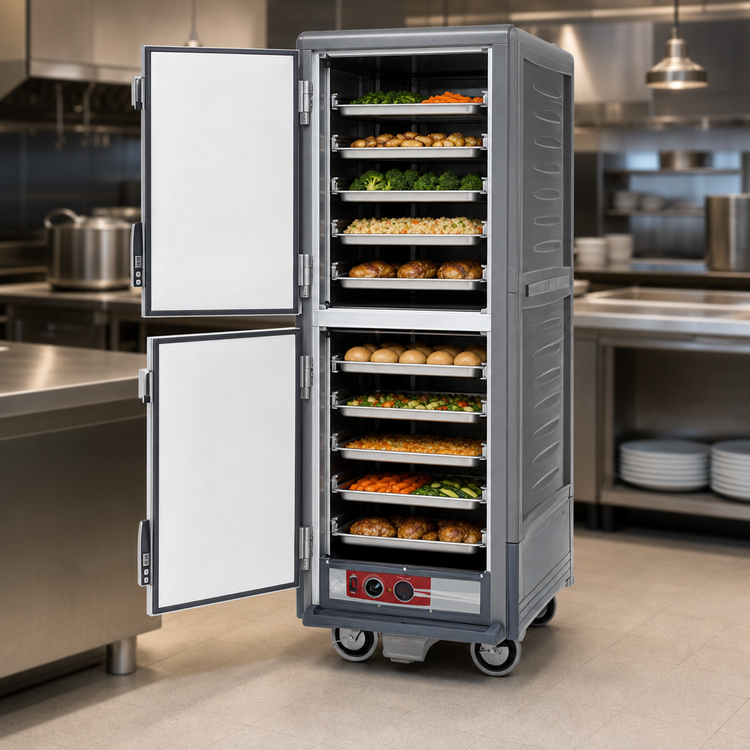 Product image #4 for Metro C5 3 Series Insulation Armour™ Full Height Mobile Heated Holding Cabinet with Dutch Solid Insulated Aluminum Doors, Gray, 120V