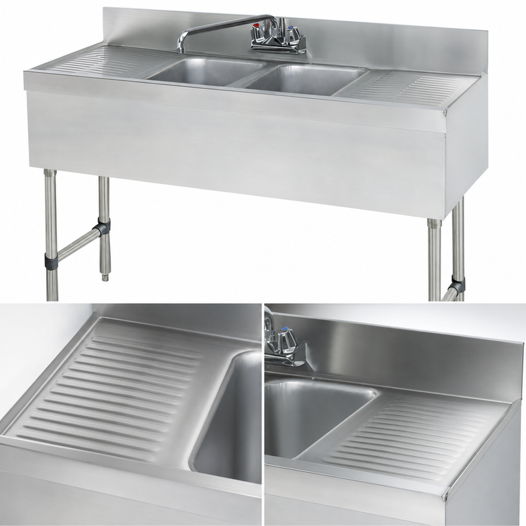 Product image #4 for Advance Tabco Special Value Series 48-Inch 2-Compartment Stainless Steel Bar Sink with Dual 12-Inch Drainboards