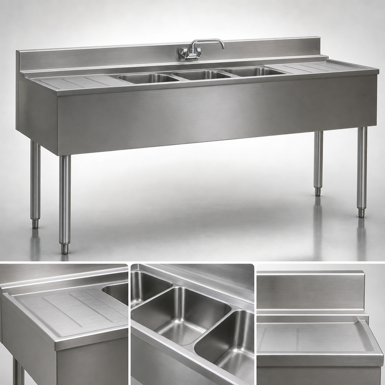 Product image #4 for Eagle Group 2200 Series 84-Inch 3-Compartment Underbar Sink Unit with Dual Drainboards