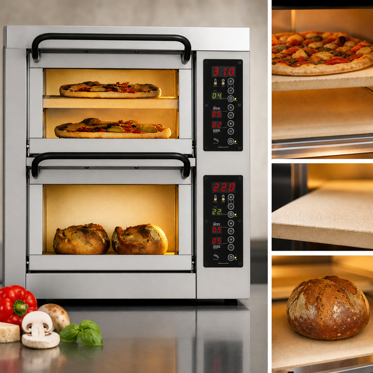 Product image #4 for PizzaMaster Electric Countertop Stone Hearth Pizza Oven with 2 Independent Chambers and 3 Stones per Oven