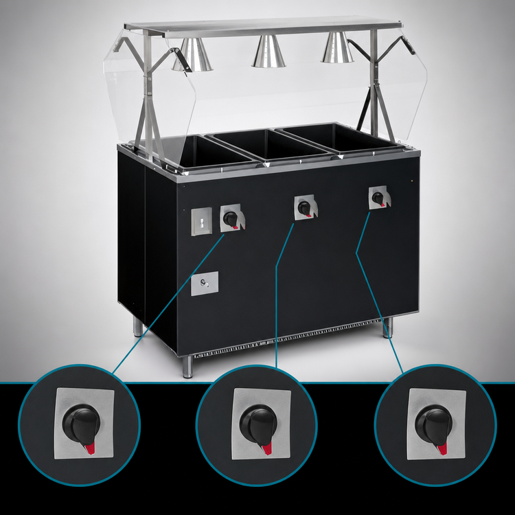 Product image #4 for Vollrath 2-Series Affordable Portable 3-Well Mobile Hot Food Station Deluxe with Buffet-Style Breath Guard
