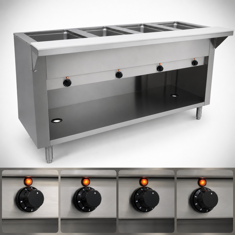 Product image #4 for Advance Tabco Triumph (Supreme) 62-7/16 Inch Electric 4-Well Sealed Hot Food Table with Open Cabinet Base