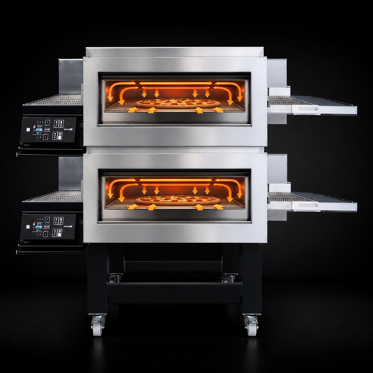 Product image #4 for Moretti Forni TT98E2S Double-Deck Electric Conveyor Pizza Oven with Stand