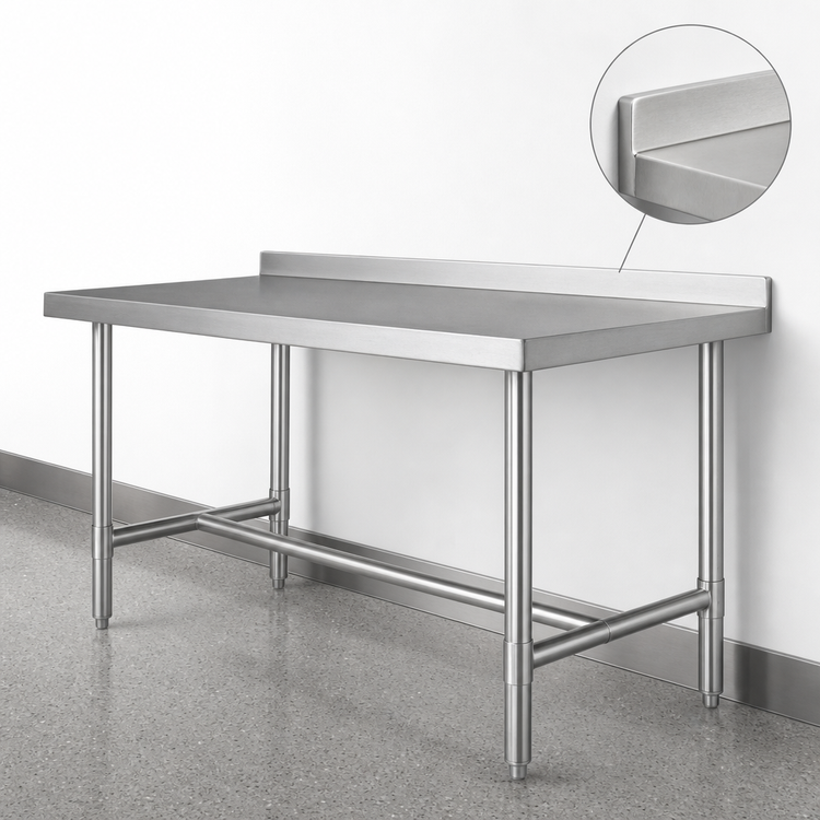 Product image #4 for 84-Inch x 30-Inch Stainless Steel Open Base Work Table with 2-Inch Rear Up-Turn