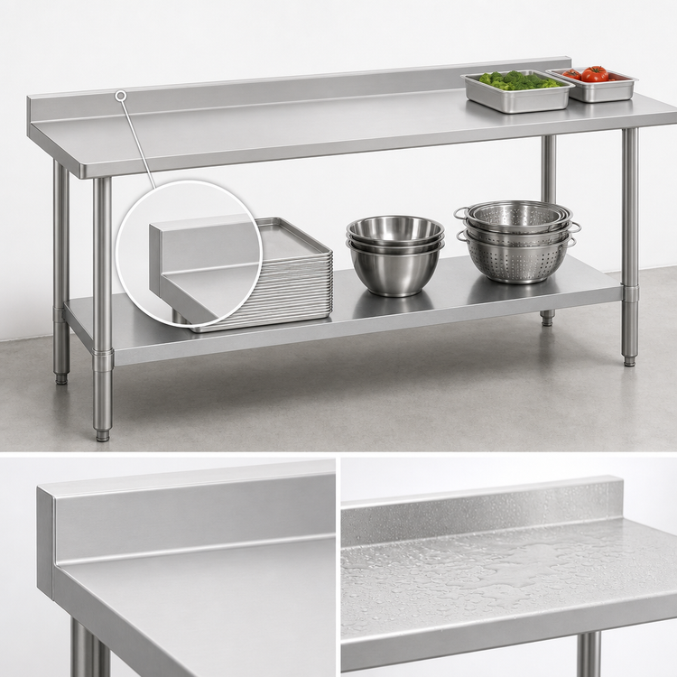 Product image #4 for Duke 84-Inch x 24-Inch Stainless Steel Work Table, 36-Inch High, with 1-1/8-Inch Riser and Galvanized Undershelf