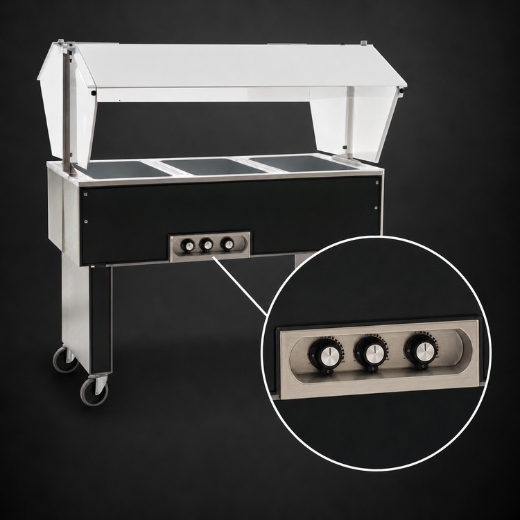 Product image #4 for Eagle Service Mate Deluxe Portable 4-Well Buffet Hot Food Table with Double-Sided Sneeze Guard, 63-1/2 Inch Wide, 120V