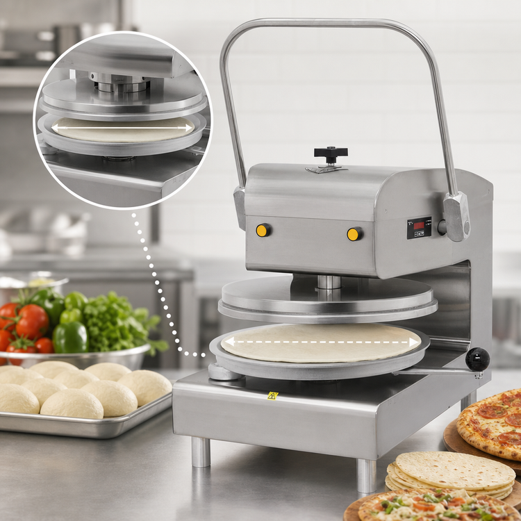 Product image #5 for DoughXpress 18-Inch Commercial Manual Dual-Heat Tortilla/Pizza Dough Press, Stainless Steel