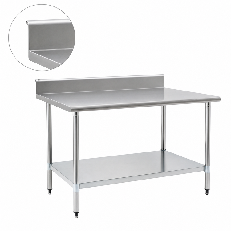 Product image #4 for Eagle Group Budget Series 84" x 30" 430 Stainless Steel Work Table with 4-1/2" Backsplash, Undershelf and Rolled Front Edge