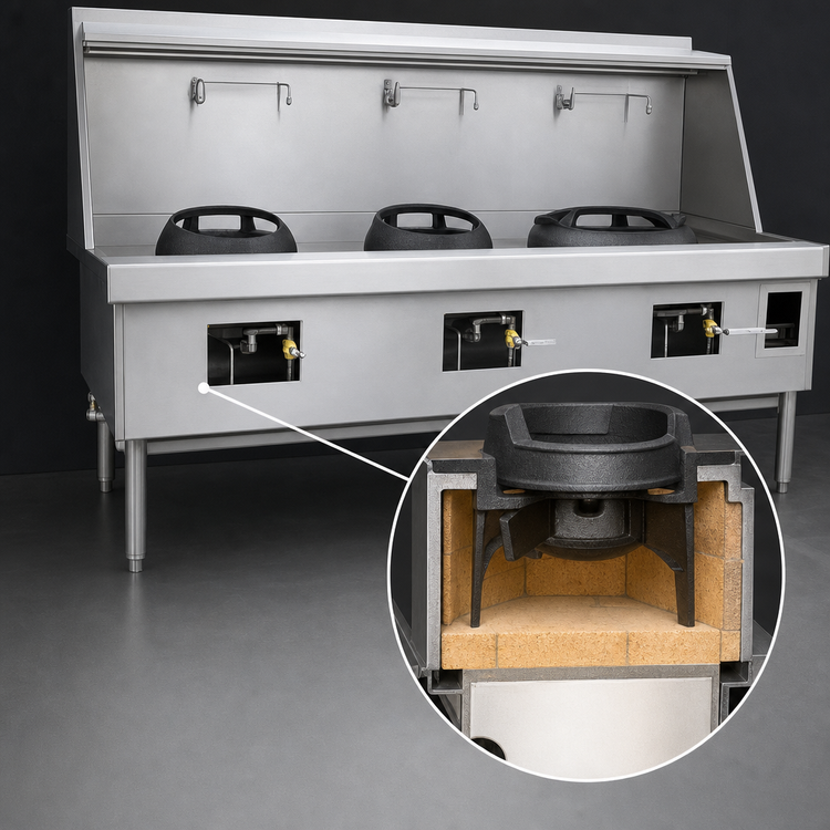 Product image #4 for MasterRange M-3-SS 3-Chamber Gas Wok Range with Stainless Steel Front and Sides