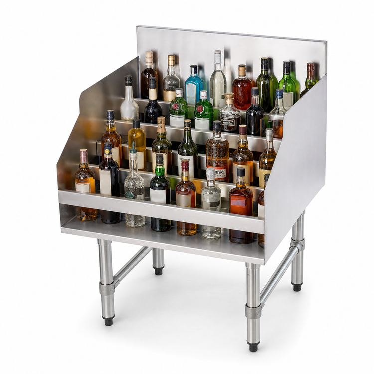 Product image #5 for Advance Tabco Special Value Series Freestanding Stainless Steel 5-Step Liquor Bottle Display Unit