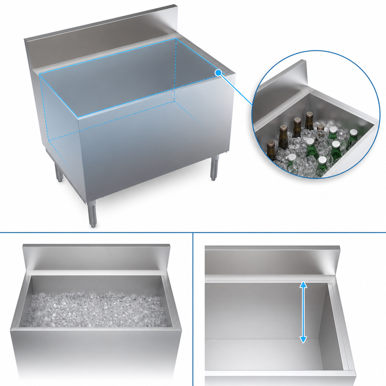 Product image #4 for Krowne Royal Series Chill Master Underbar Beer Bin, Stainless Steel, 36 Inch W x 24 Inch D, 9-Case Capacity