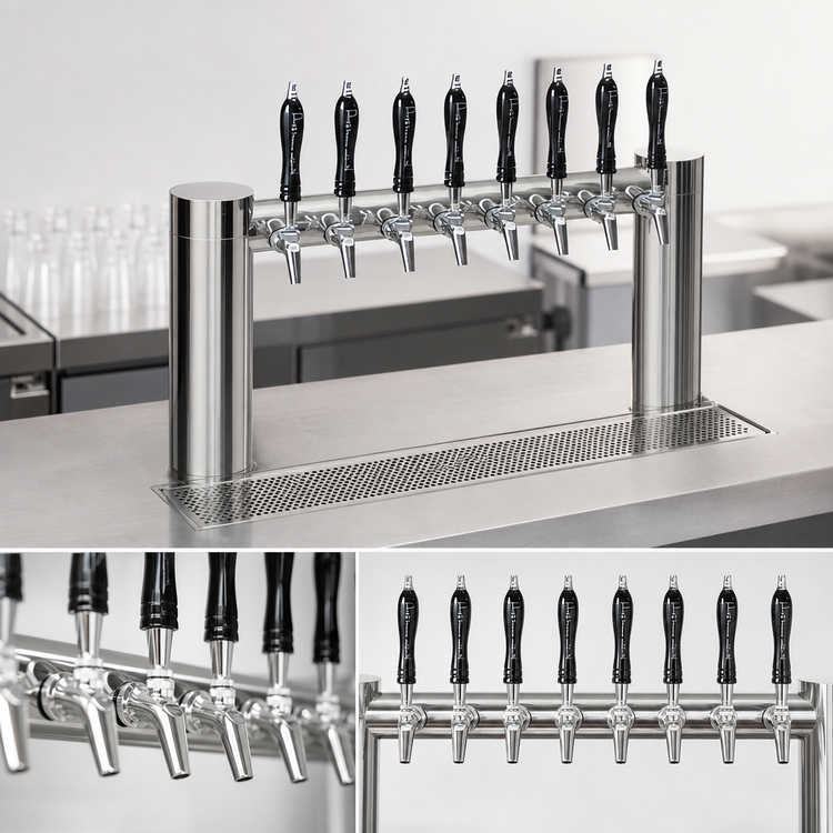 Product image #4 for Perlick Avenue 8-Faucet H-Pipe Glycol-Cooled Countertop Draft Beer Tower, Stainless Steel