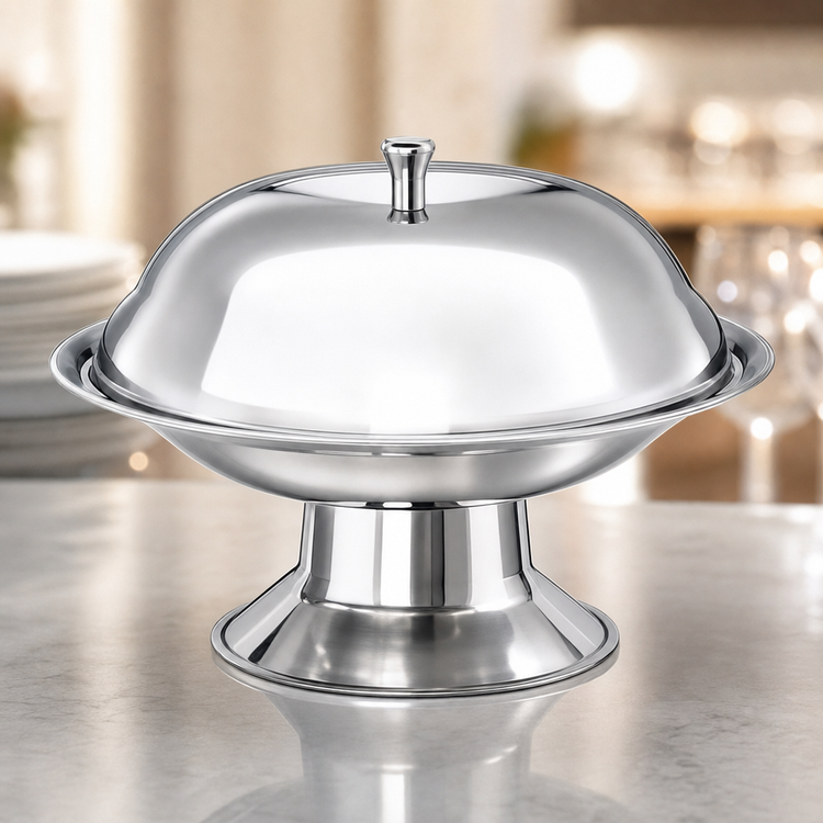 Product image #4 for 8-1/2 Inch Footed Polished 18/8 Stainless Steel Compote Dish, Dozen