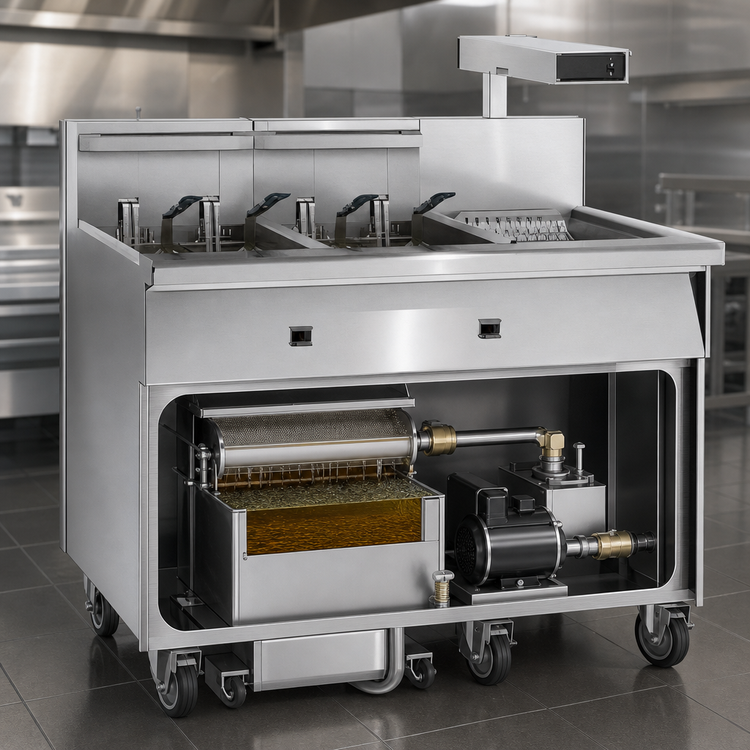 Product image #4 for Imperial 4-Tank Electric Floor Fryer with Built-In Filter System, 50 lb. Capacity Each