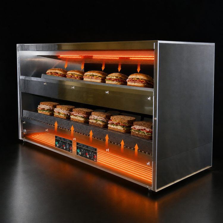 Product image #4 for BKI 2TSM-2624L Countertop Pass-Through Sandwich Warmer with Two Slanted Shelves, Left Cord