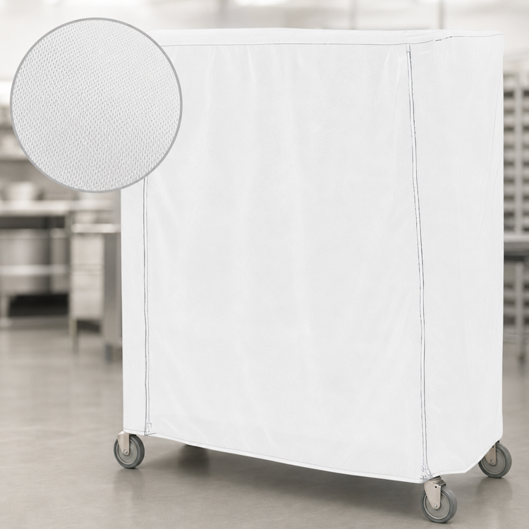 Product image #4 for Metro 72 x 24 x 74 Inch White Uncoated Knitted Polyester Queen Mary & Banquet Cart Cover