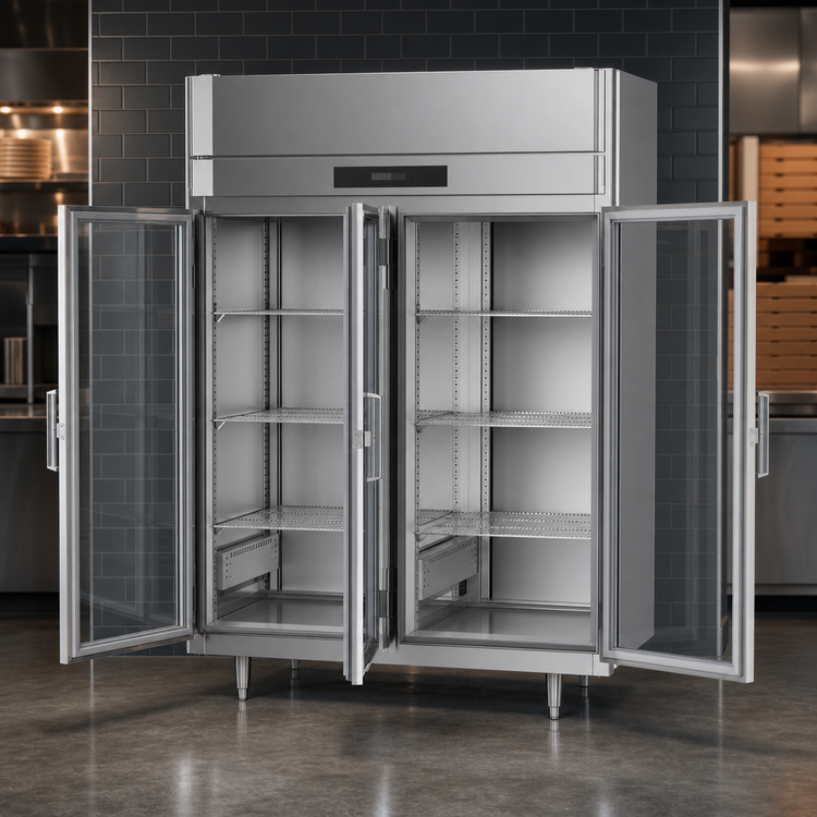 Product image #4 for Victory UltraSpec 2-Section Pass-Thru Heated Pizza Holding Cabinet with Glass Doors, 48 Cu. Ft.
